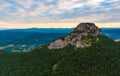 Aerial view to Mala Fatra mountains in Slovakia. Sunrise above mountain peaks and hills in far. Beautiful nature, vibrant colors. Royalty Free Stock Photo