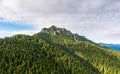 Aerial view to Mala Fatra mountains in Slovakia. Sunrise above mountain peaks and hills in far. Beautiful nature, vibrant colors. Royalty Free Stock Photo