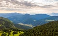 Aerial view to Mala Fatra mountains in Slovakia. Sunrise above mountain peaks and hills in far. Beautiful nature, vibrant colors. Royalty Free Stock Photo