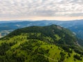 Aerial view to Mala Fatra mountains in Slovakia. Sunrise above mountain peaks and hills in far. Beautiful nature, vibrant colors. Royalty Free Stock Photo