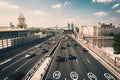 Aerial view to Moscow Third Ring Road, Andreevskiy Bridge Royalty Free Stock Photo