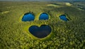 Aerial view to the natural heart-shaped forest lake on Parika nature reserve, Viljandi,