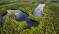 Aerial view to the natural heart-shaped forest lake on Parika nature reserve, Viljandi,