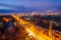 Aerial view to night Voronezh in late fall, view to Voronezh Mechanical Plant industrial area