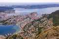 Aerial view to the Norwegian city of Bergen from Mount Ulriken in summer