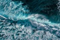 Aerial view to ocean waves. Blue water background. Dramatic colors photo Royalty Free Stock Photo