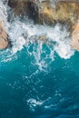 Aerial view to ocean waves. Blue water background Royalty Free Stock Photo