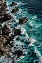 Aerial view to ocean waves. Blue water background. Dramatic colors photo Royalty Free Stock Photo