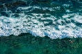 Aerial view to ocean waves. Blue water background Royalty Free Stock Photo