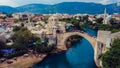 Aerial View to the Old Bridge in the heart of the Old City of Mostar Royalty Free Stock Photo