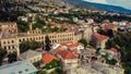 Aerial View to the Old Bridge in the heart of the Old City of Mostar Royalty Free Stock Photo