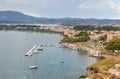 Aerial view to old city pier with yachts and boats Royalty Free Stock Photo