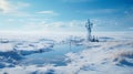 Aerial view to old wind mill in winter. Relative of windmill eco-friendly energy production