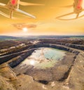 Aerial view to opencast mine.