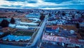 Aerial View to the Panoramic View to the Puerto Natales under the Blue Sunset Sky