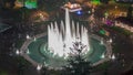 Aerial view to Park of the Reserve with colorful magic water circuit biggest fountain complex night timelapse Royalty Free Stock Photo