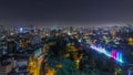 Aerial view to Park of the Reserve with colorful magic water circuit biggest fountain complex night timelapse Royalty Free Stock Photo