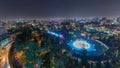 Aerial view to Park of the Reserve with colorful magic water circuit biggest fountain complex night timelapse Royalty Free Stock Photo