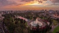 Aerial view to Park of the Reserve with magic water circuit biggest fountain complex day to night timelapse Royalty Free Stock Photo