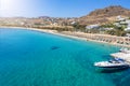 Aerial view to Kalafatis Beach on Mykonos island, Cyclades, Greece