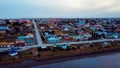 Aerial View to the Porvenir city under the Sunset Lights Royalty Free Stock Photo