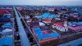 Aerial View to the Porvenir city under the Sunset Lights Royalty Free Stock Photo