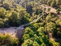 Aerial view to the public Nesher Park suspension bridges in Nesher city in northern Israel