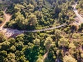 Aerial view to the public Nesher Park suspension bridges in Nesher city in northern Israel