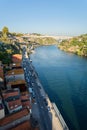Aerial view to Ribeira, bridges and to Douro river. Blue sky. Porto Royalty Free Stock Photo