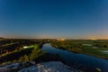 Aerial view to river Don from hilltop in starry night, Voronezh region, Russia