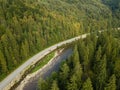 Aerial view to road with moutains captured from above