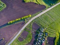 Aerial view to rural spring landscape at sunset, Ukraine Royalty Free Stock Photo