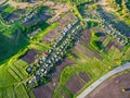 Aerial view to rural spring landscape at sunset, Ukraine