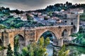 Aerial view to San Martins Bridge and Ragus river, Toledo, Spain