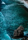 Aerial View To Sea Landscape, Water With Waves And Rocks. Aerial View To Ocean Waves. Blue Water Background