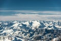 Aerial view to snowy mountain peaks Royalty Free Stock Photo