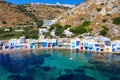Aerial view to the syrmata fishing village Klima on the cylcadic island of Milos, Greece Royalty Free Stock Photo