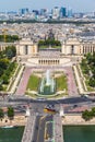 Aerial view to the Trocadero garden from Eiffel Tower
