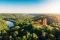 Aerial view to the Turaida castle and river Gauja, Latvia