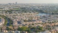 Aerial view to villas and houses with Golf course with green lawn and lakes timelapse Royalty Free Stock Photo