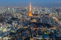 Aerial view Tokyo city skyline night time