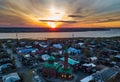 Aerial view of Tom river. Tomsk city on sunset. Siberia, Russia. Royalty Free Stock Photo