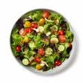 Fresh Green Salad On White Background - Top View Close-up