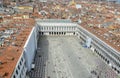 Aerial view from the top of Campanile to the Rooftops of Venice and the end of St. Mark\'s Square Piazza San Marco Royalty Free Stock Photo
