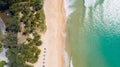 Aerial view top view of Coconut palm trees on the beautiful Karon beach Phuket Thailand Amazing sea beach sand tourist travel