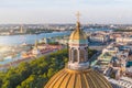 Aerial view top with colonnade cross of St Isaac`s Cathedral, background the Admiralty, Peter and Paul Fortress, the Winter Palac Royalty Free Stock Photo
