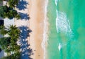 Aerial view top down of Coconut palm trees on the beautiful patong beach Phuket Thailand Amazing sea beach sand tourist travel Royalty Free Stock Photo