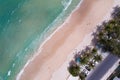 Aerial view top down of Coconut palm trees on the beautiful patong beach Phuket Thailand Amazing sea beach sand tourist travel Royalty Free Stock Photo