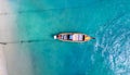 Aerial view top down longtail fishing boats at the sea in Phuket Thailand Royalty Free Stock Photo