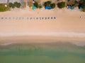 Aerial view top down. Palm tree on beach sand. Beach sea in sea water clear and beach sand Royalty Free Stock Photo